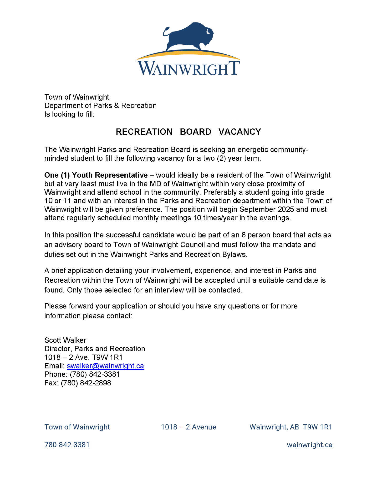 2025 Student Rec Board Position 1 